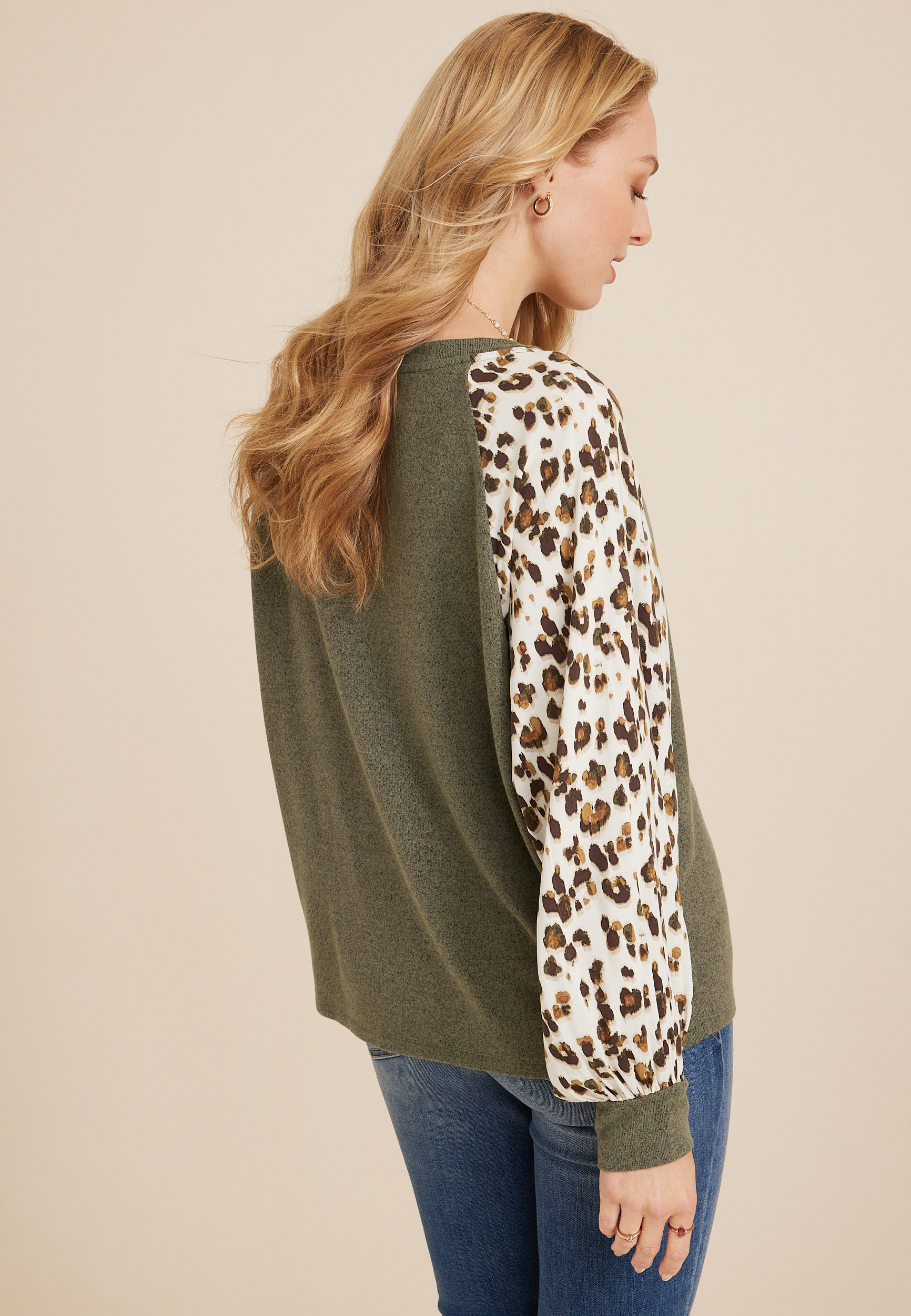Leopard Sleeve Mixer Tee, , large