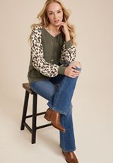 Leopard Sleeve Mixer Tee, , small