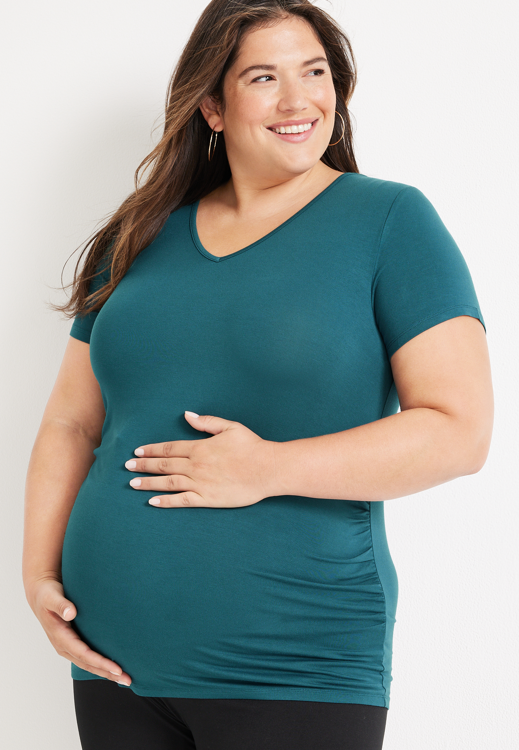 Plus Size Solid V Neck Maternity Tee | maurices