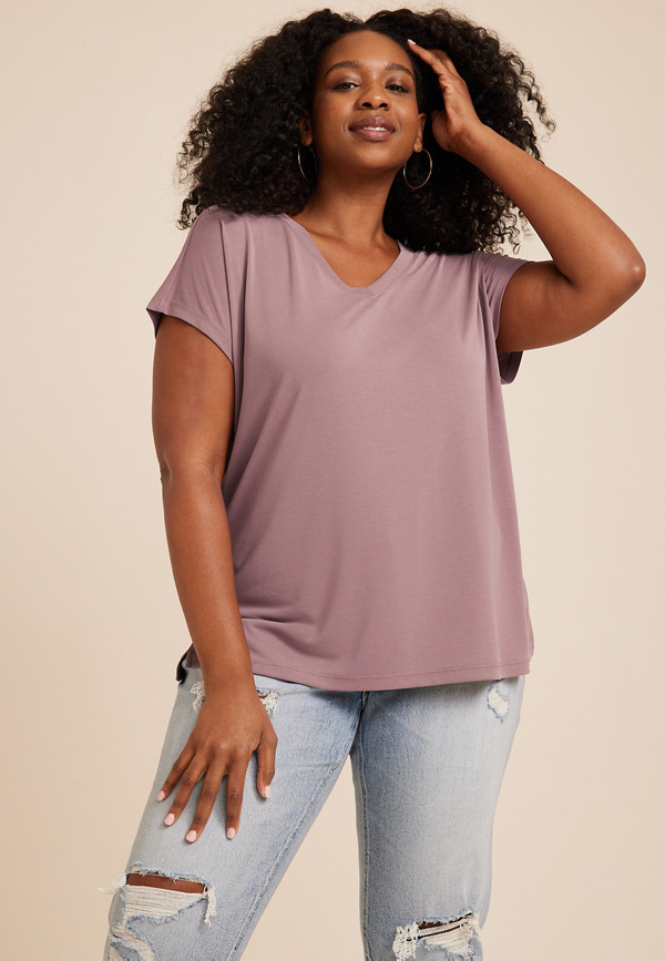 Plus Size edgely™ Solid V Neck Tee | maurices