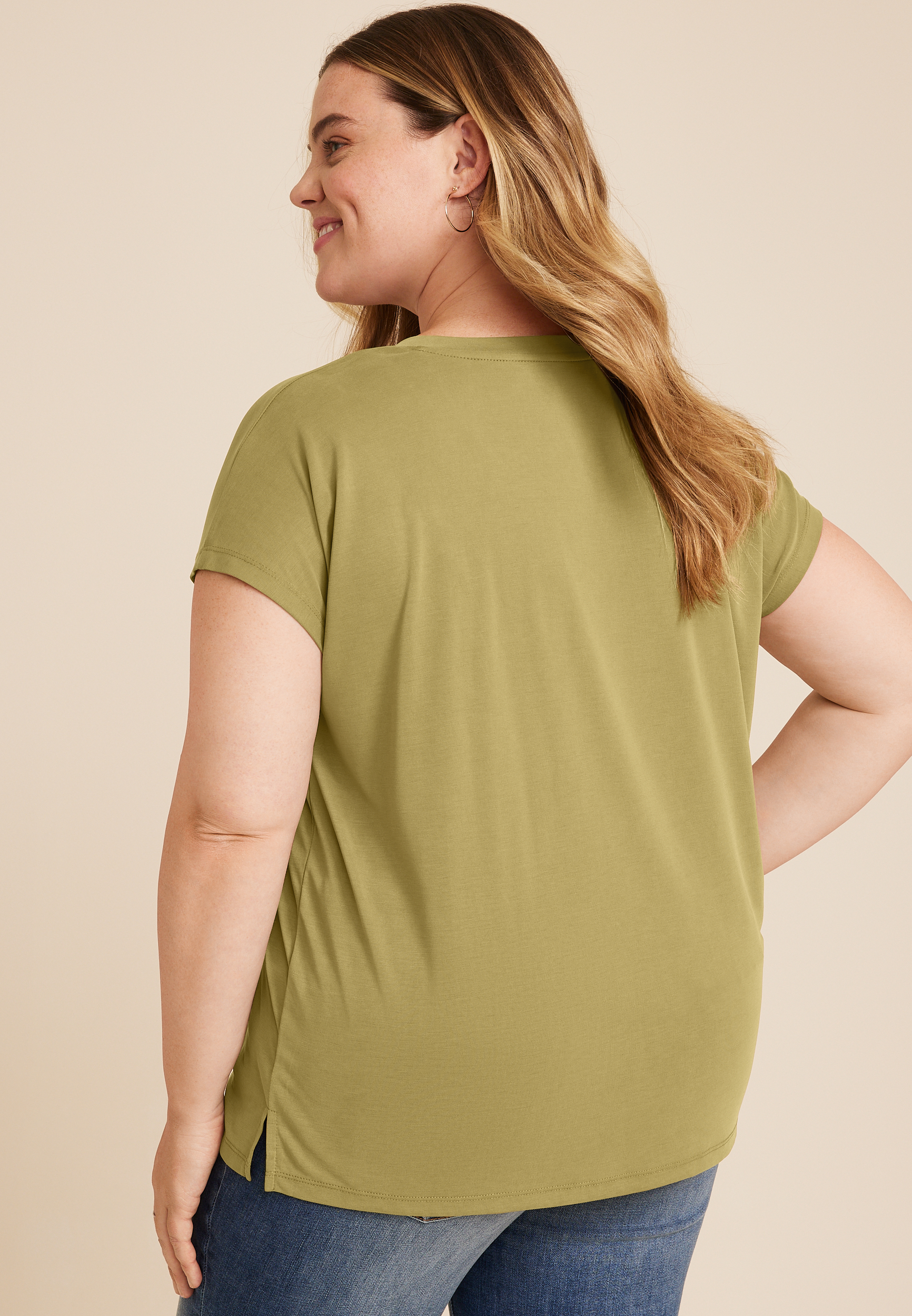 Plus Size edgely&trade; Solid V Neck Tee, C9006, large