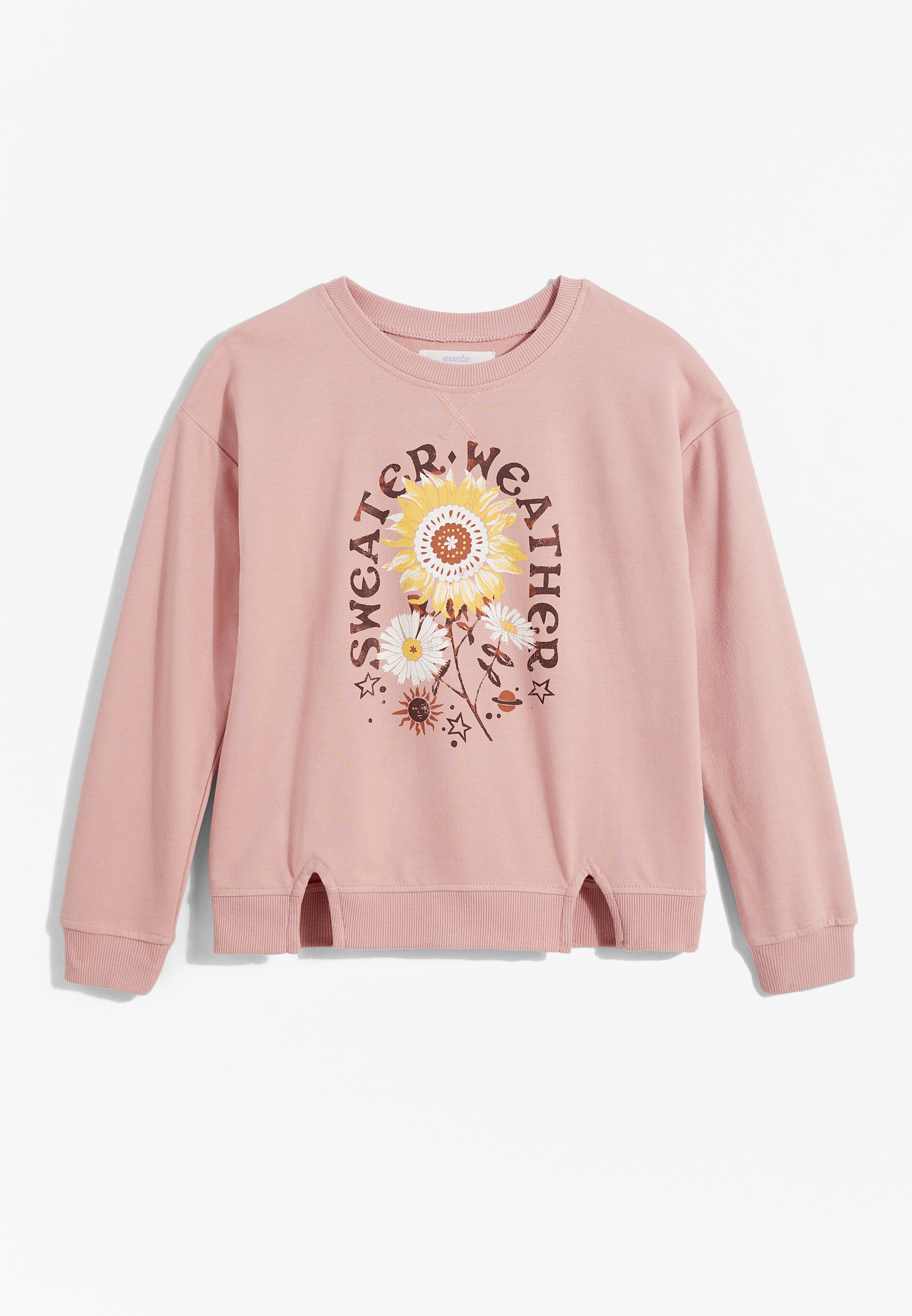 Girls Pink Sweater Weather Floral Sweatshirt | maurices