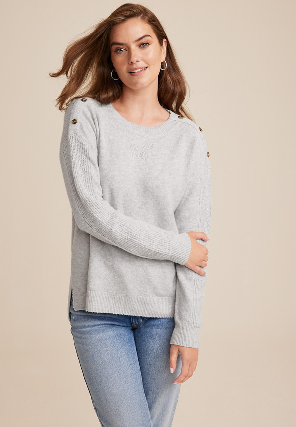 Gray Button Shoulder Sweater | maurices