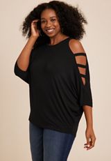 Plus Size edgely&trade; Ladder Sleeve Cold Shoulder Top, C106, small