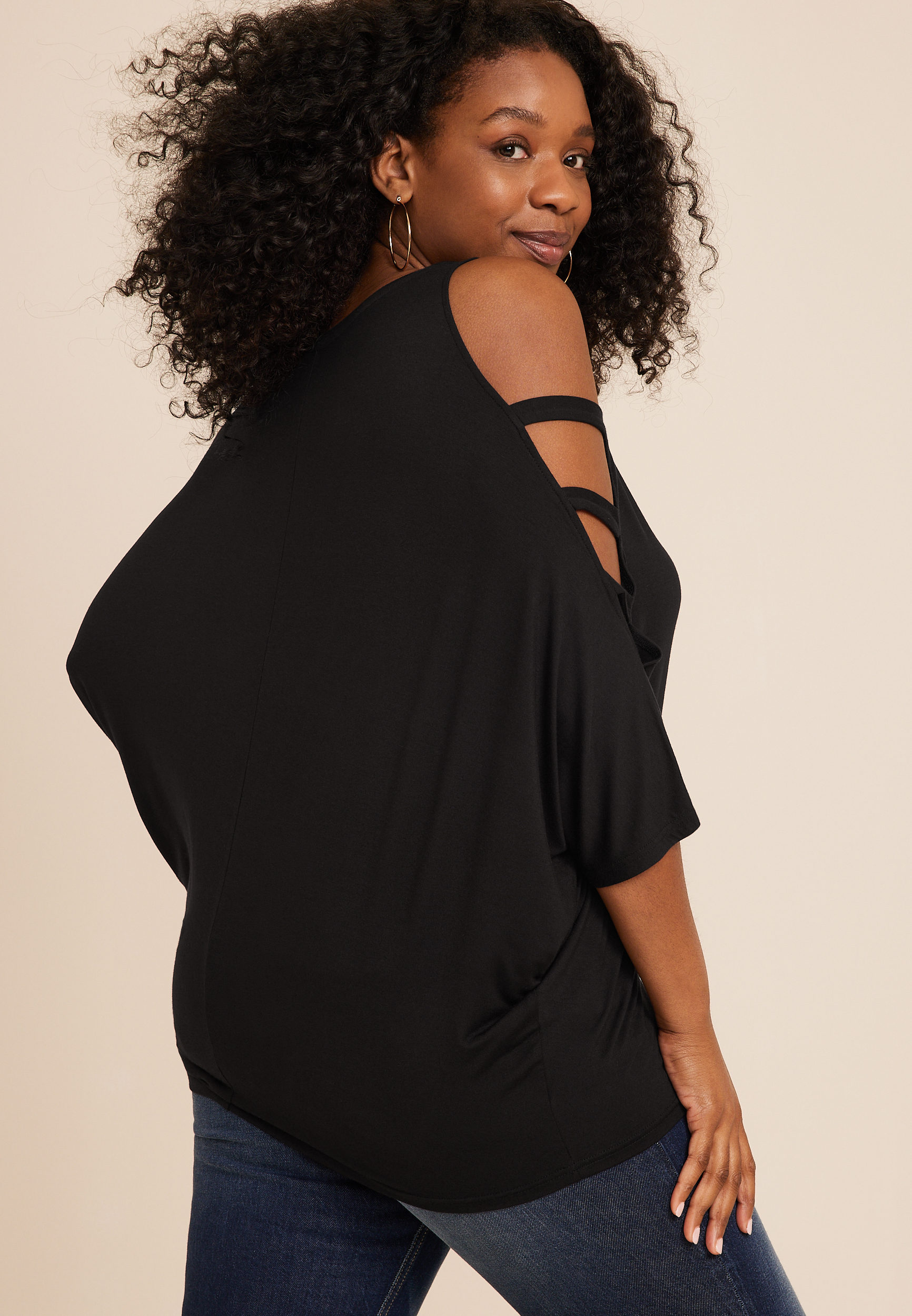 Plus Size edgely&trade; Ladder Sleeve Cold Shoulder Top, C106, large