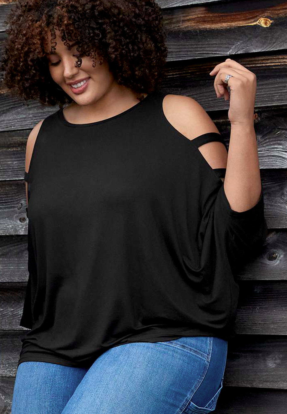 Plus Size edgely&trade; Ladder Sleeve Cold Shoulder Top, C106, large