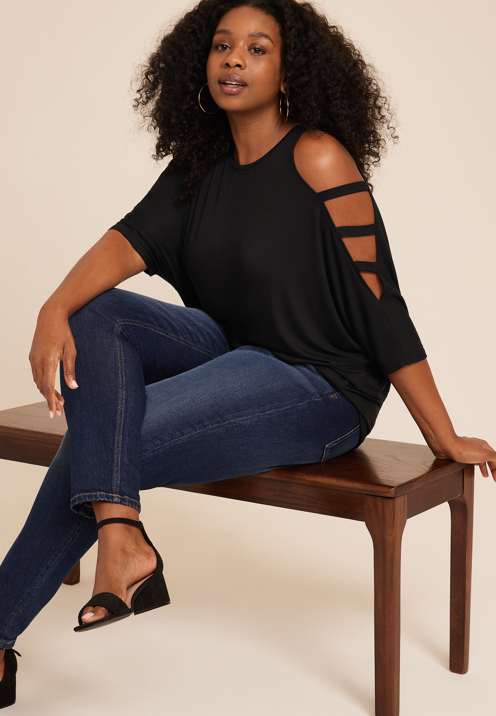 Plus Size edgely&trade; Ladder Sleeve Cold Shoulder Top, C106, large