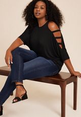 Plus Size edgely&trade; Ladder Sleeve Cold Shoulder Top, C106, small