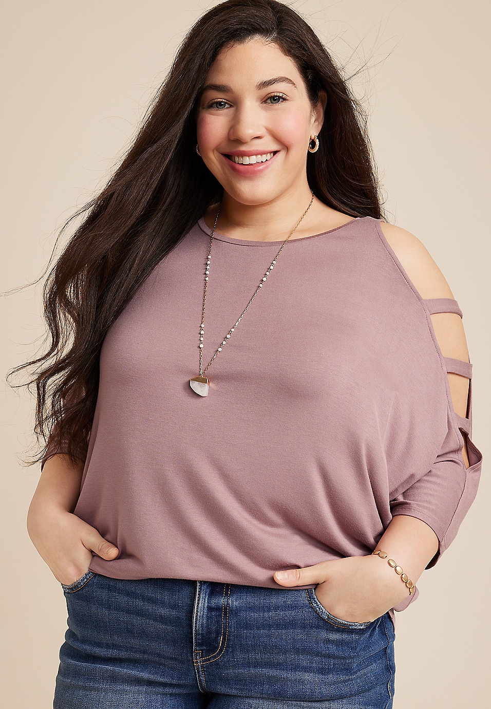 Plus Size edgely™ Ladder Sleeve Cold Shoulder Top