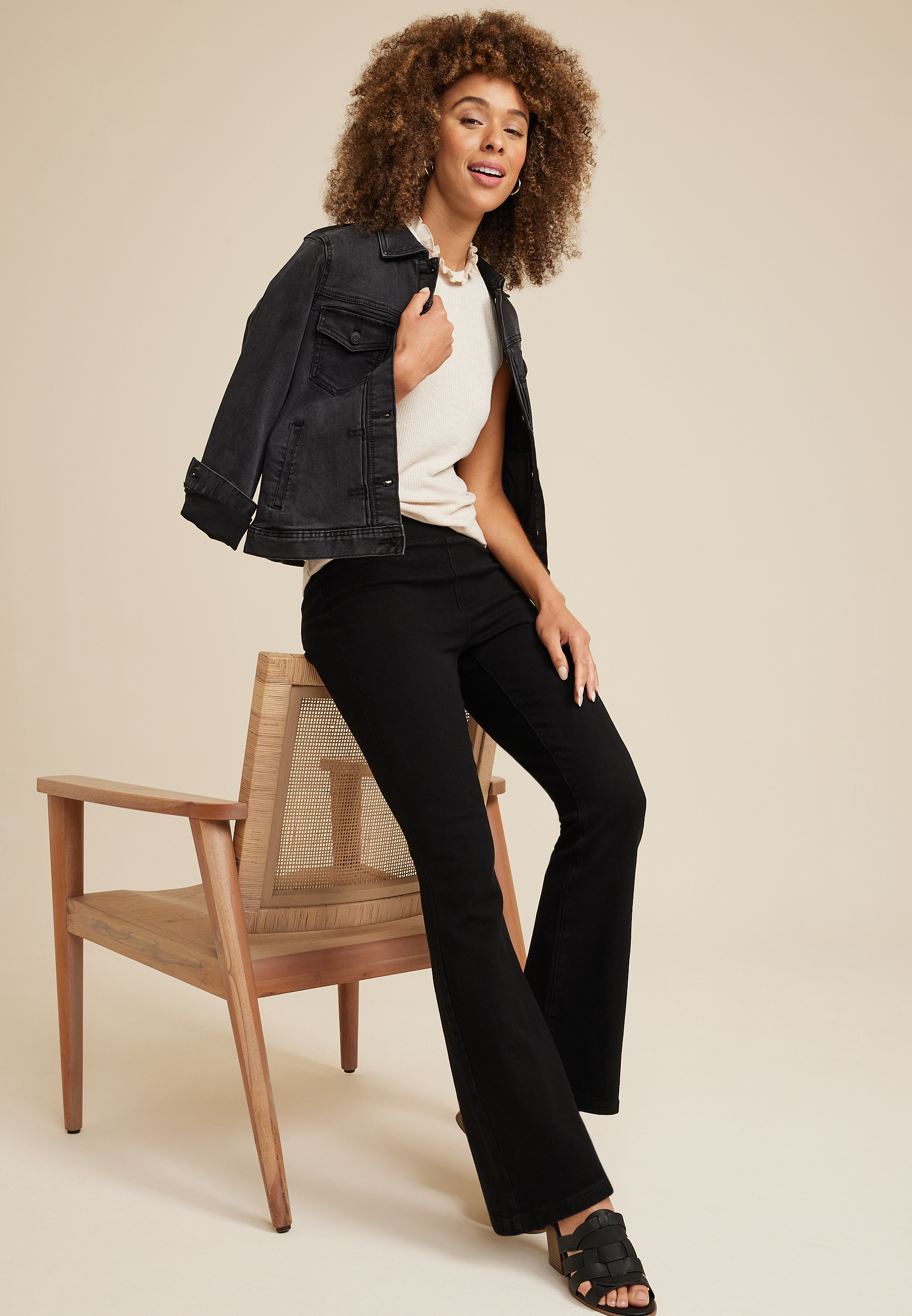 m jeans by maurices&trade; Black Flare Pull On High Rise Jean, C106, large