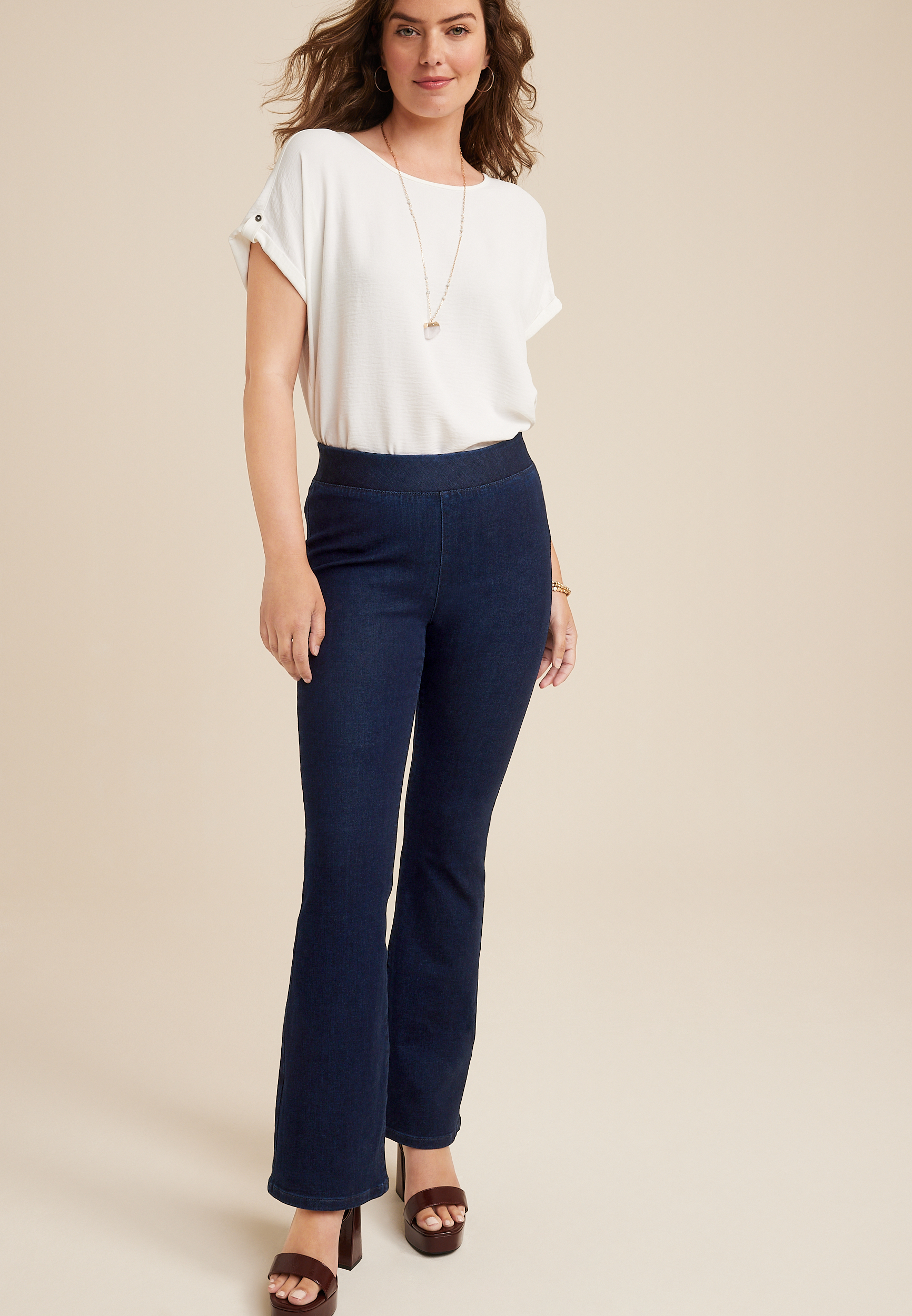 m jeans by maurices™ Flare Sleek Pull On High Rise Jean | maurices