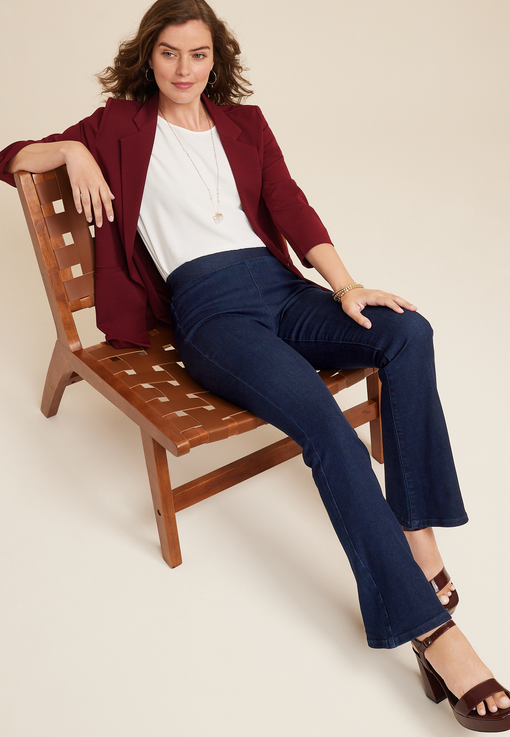 m jeans by maurices&trade; Flare Sleek Pull On High Rise Jean, DARK SANDBLAST, large