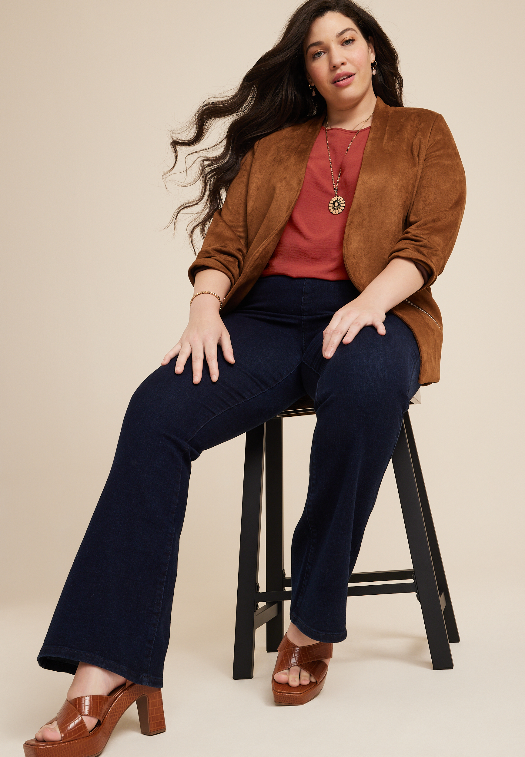 Plus Size m jeans by maurices&trade; Flare Sleek Pull On High Rise Jean, DARK SANDBLAST, large