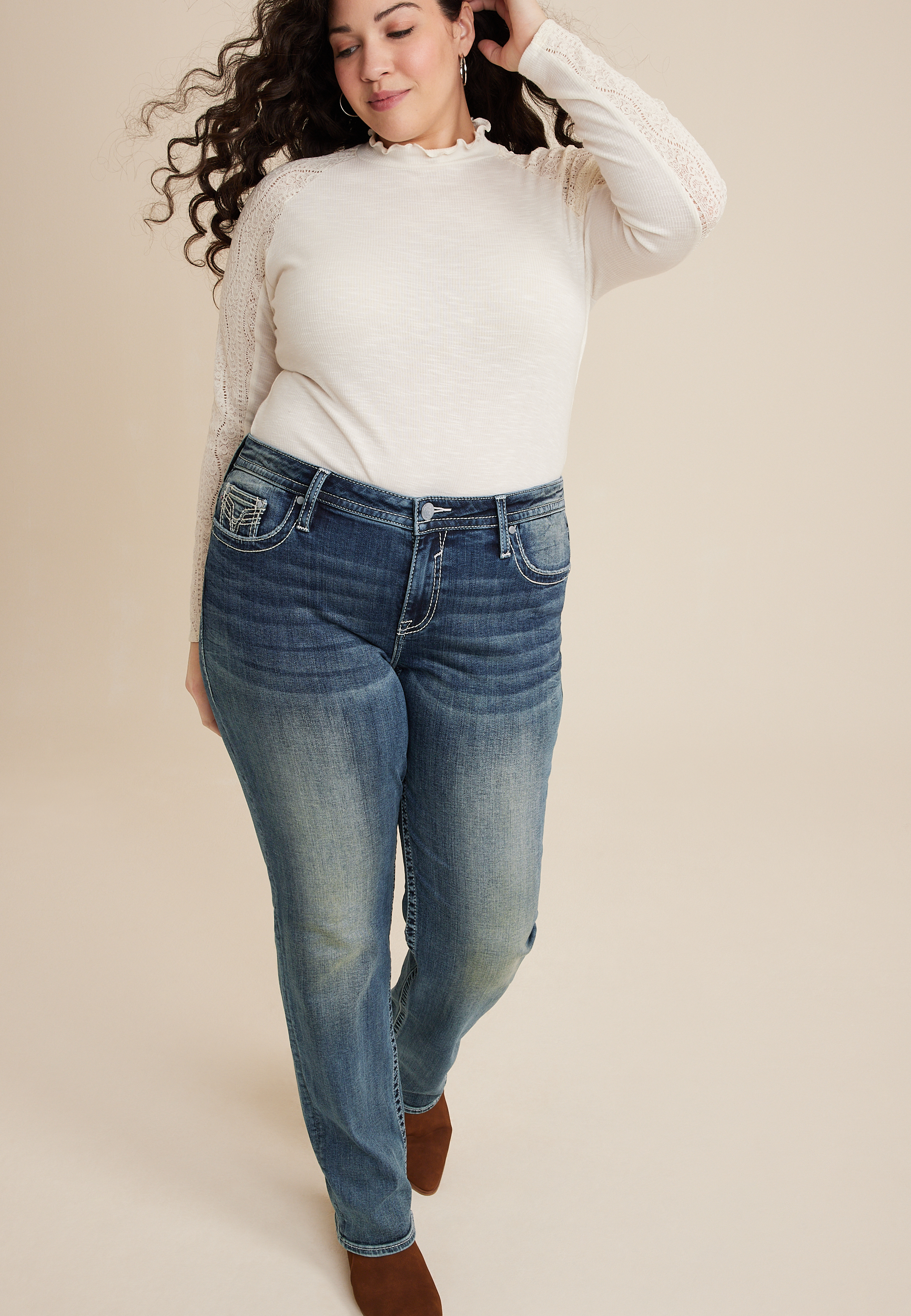 Plus Size Vigoss&reg; Heritage Sequin Faux Flap Pocket Mid Rise Straight Jean, C258, large