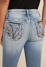 Vigoss&reg; Heritage High Rise Feather Embroidered Pocket Slim Boot Jean, MEDIUM SANDBLAST, small
