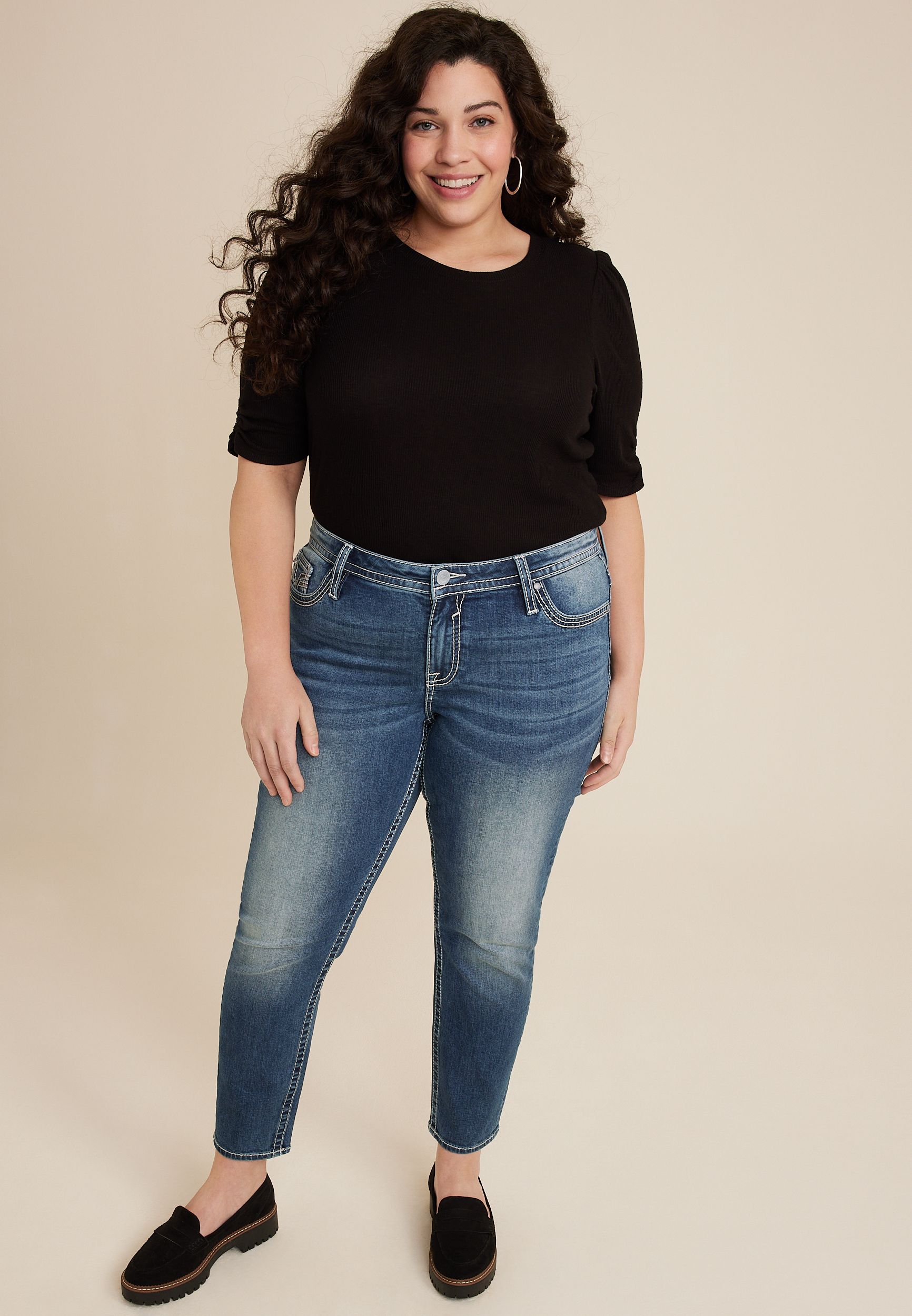 Plus Size Vigoss&reg; Heritage Sequin Stitch Pocket Mid Rise Skinny Jean, C3337, large