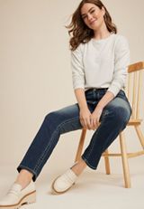 Vigoss&reg; Heritage Floral Embroidered Pocket Mid Rise Straight Jean, DARK SANDBLAST, small