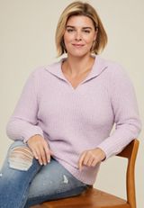Plus Size Collared Teddy Sweater, C9381, small