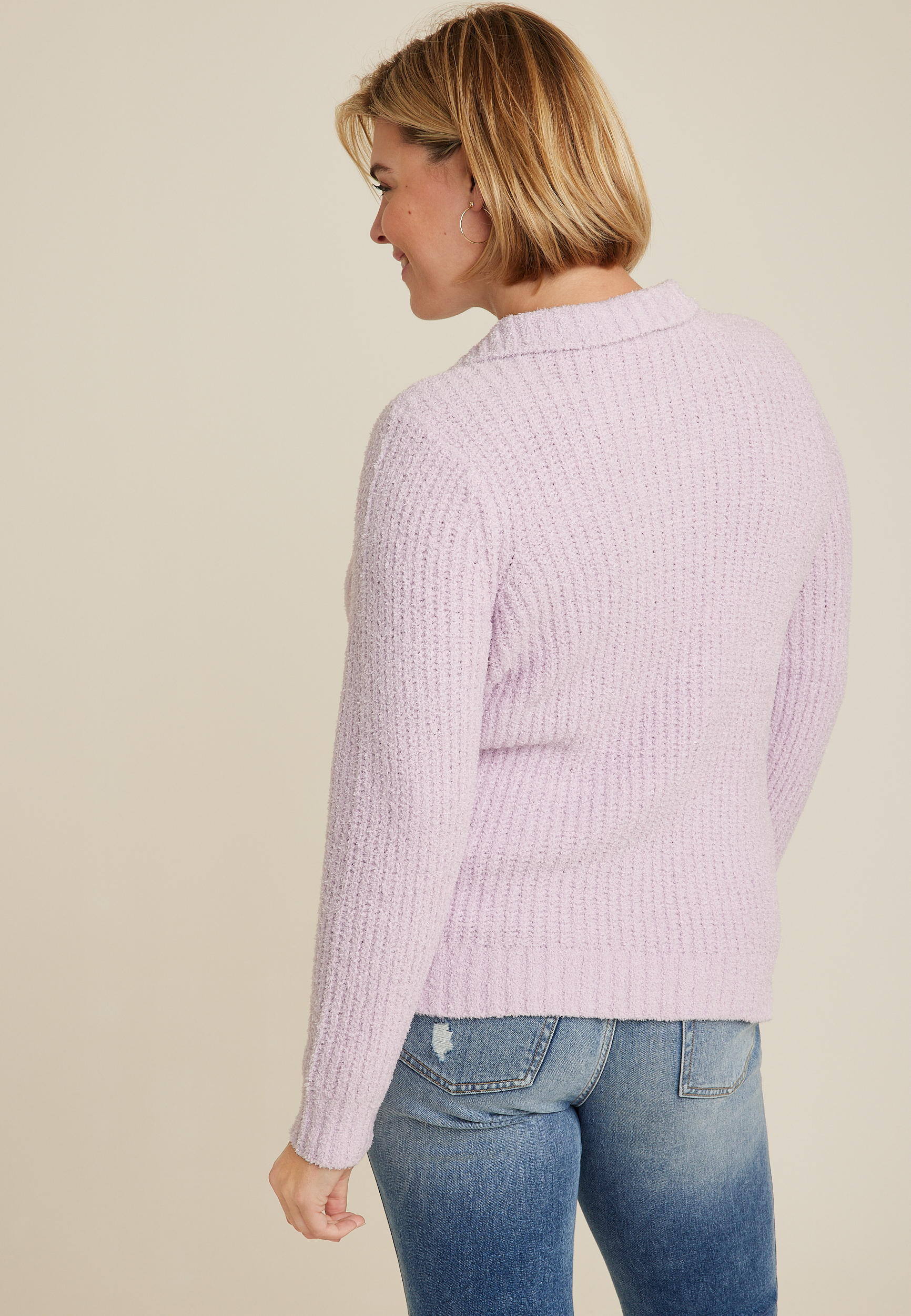 Plus Size Collared Teddy Sweater, C9381, large