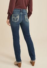 Vigoss&reg; Heritage Silver Sequin Zig Zag Stitch Pocket Mid Rise Straight Jean, C3337, small