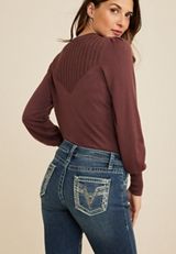 Vigoss&reg; Heritage Silver Sequin Zig Zag Stitch Pocket Mid Rise Straight Jean, C3337, small
