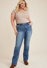 Plus Size Vigoss&reg; Embroidered Leaf Faux Flap Pocket High Rise Slim Boot Jean, C3337, small