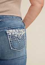 Plus Size Vigoss&reg; Embroidered Leaf Faux Flap Pocket High Rise Slim Boot Jean, C3337, small