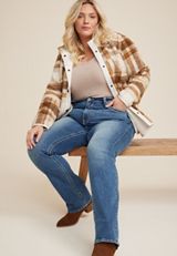 Plus Size Vigoss&reg; Embroidered Leaf Faux Flap Pocket High Rise Slim Boot Jean, C3337, small