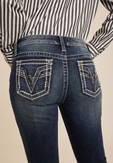 Vigoss&reg; Bootcut Heritage Black Sequin Stitch Pocket Mid Rise Jean, C258, small