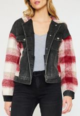 KanCan&trade; Red Plaid Denim Jacket, BLACK, small