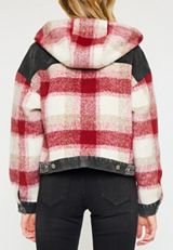 KanCan&trade; Red Plaid Denim Jacket, BLACK, small