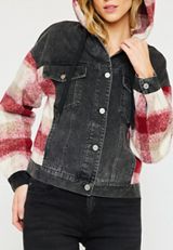 KanCan&trade; Red Plaid Denim Jacket, BLACK, small