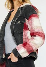 KanCan&trade; Red Plaid Denim Jacket, BLACK, small