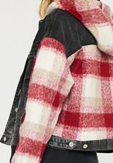 KanCan&trade; Red Plaid Denim Jacket, BLACK, small