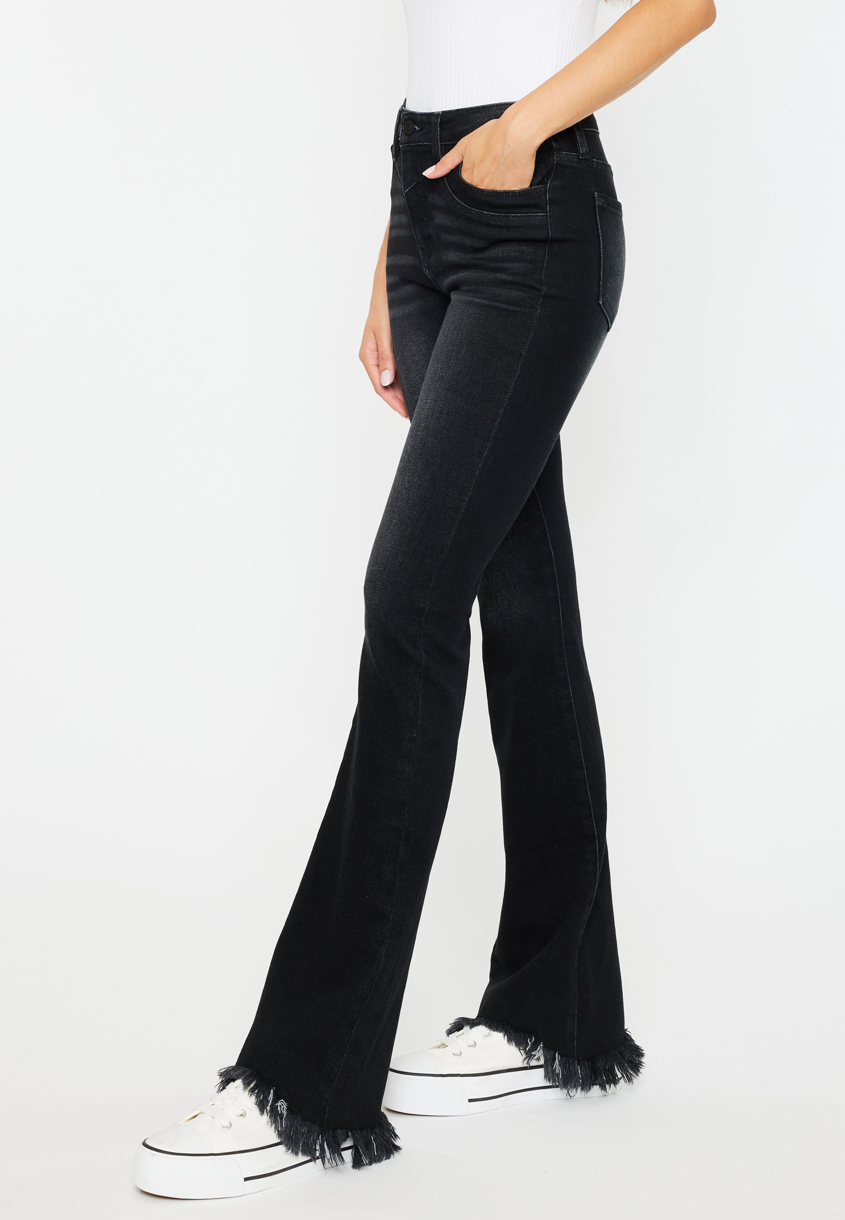 KanCan&trade; High Rise Black Wash Frayed Hem Bootcut Jean, C106, large