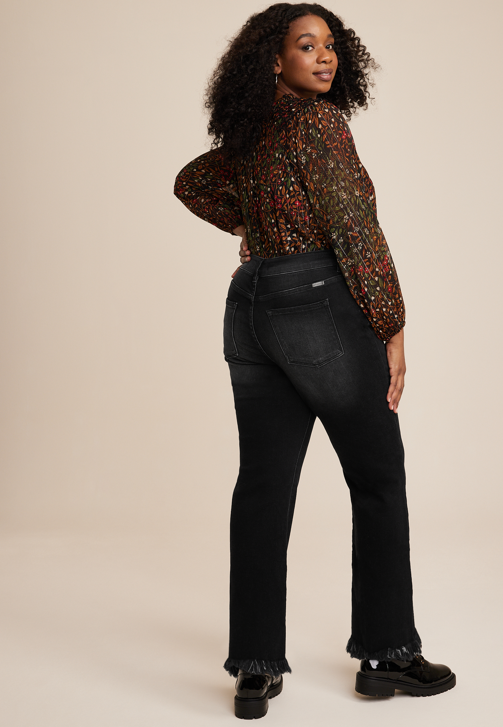 Plus Size KanCan&trade; High Rise Black Wash Frayed Hem Bootcut Jean, C106, large
