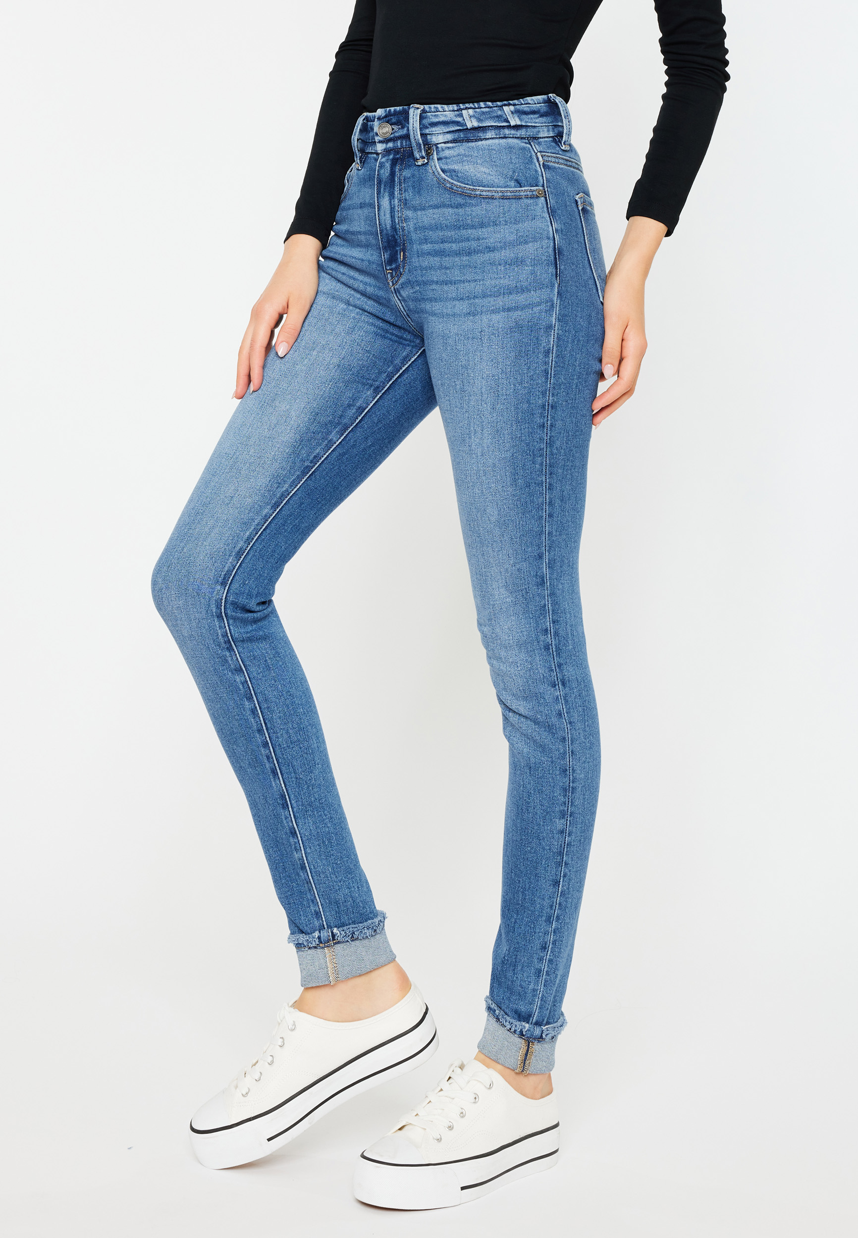 KanCan&trade; Skinny High Rise Rolled Frayed Hem Jean, MEDIUM SANDBLAST, large