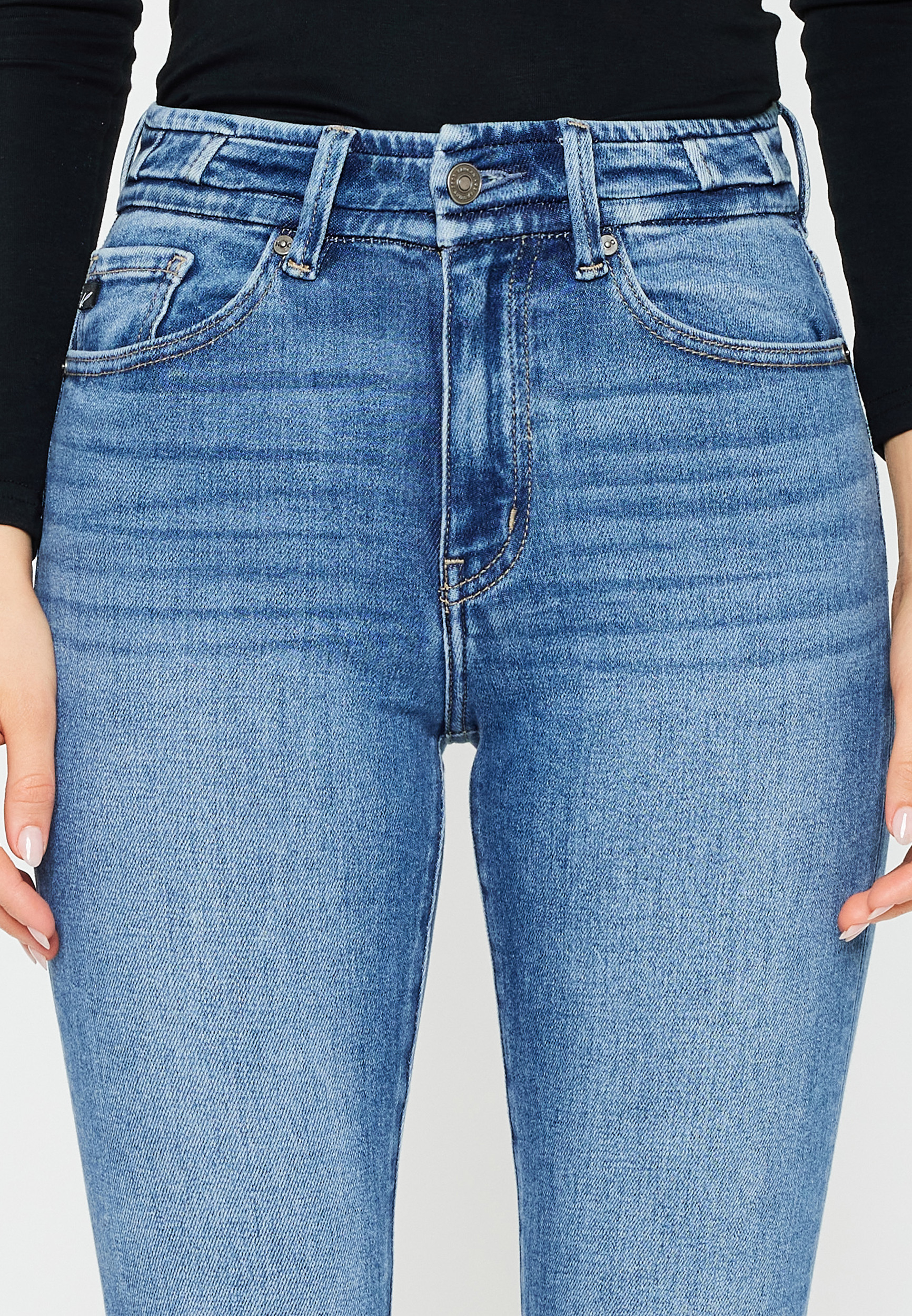KanCan&trade; Skinny High Rise Rolled Frayed Hem Jean, MEDIUM SANDBLAST, large