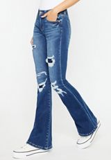KanCan&trade; Mid Rise Ripped Flare Jean, , small