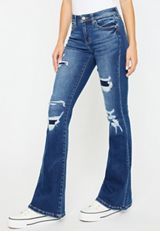 KanCan&trade; Mid Rise Ripped Flare Jean, , small