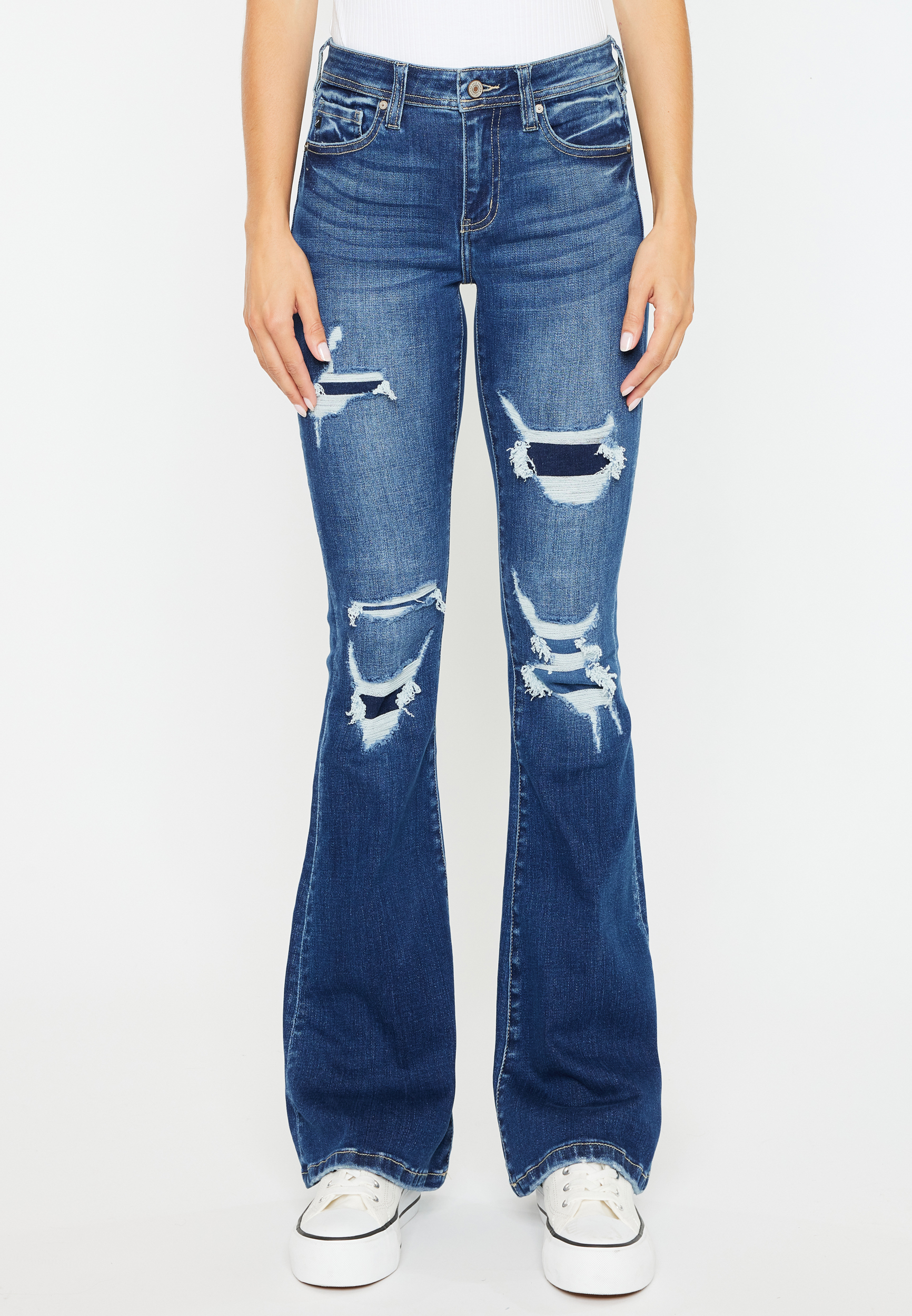 KanCan&trade; Mid Rise Ripped Flare Jean, , large