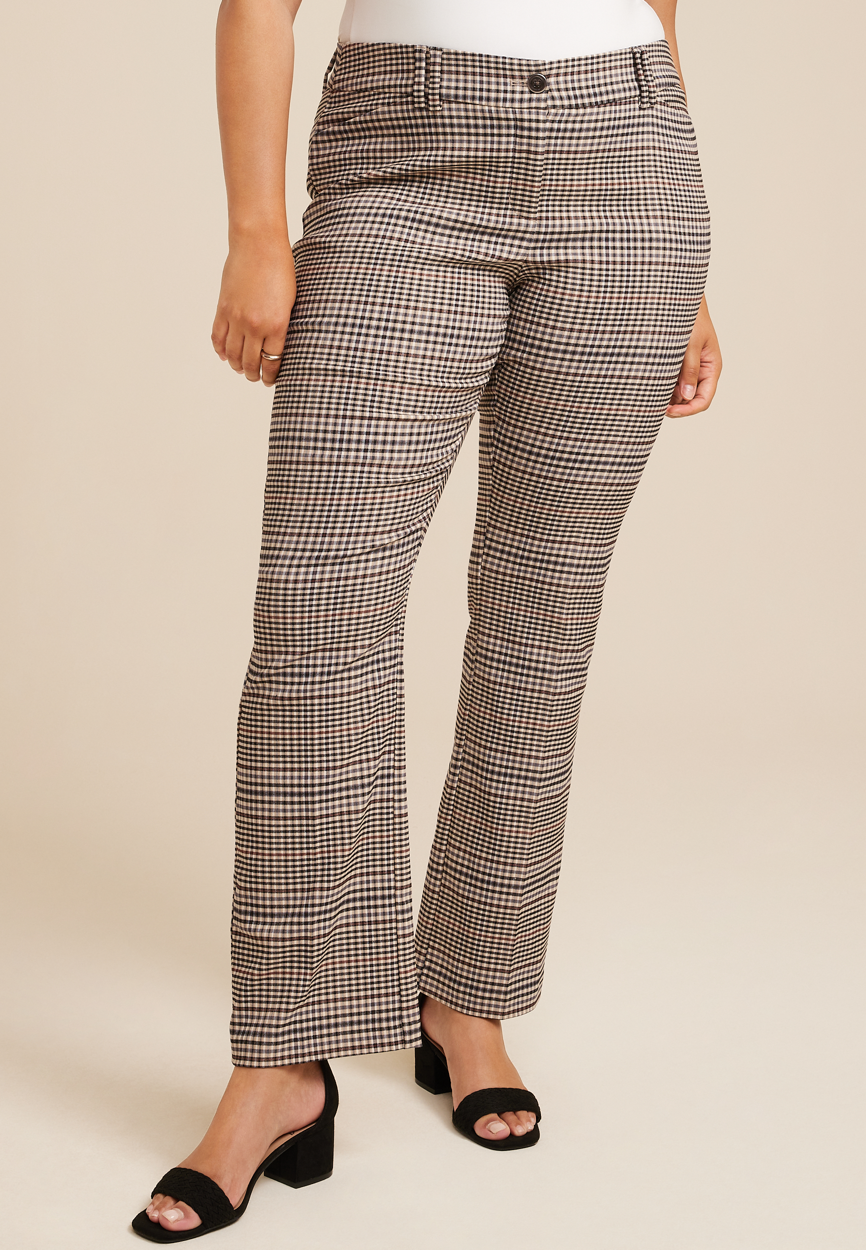 Plus Size Bengaline Plaid Mid Rise Bootcut Pant