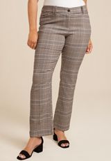 Plus Size Bengaline Plaid Mid Rise Bootcut Pant, TAN COMBO, small