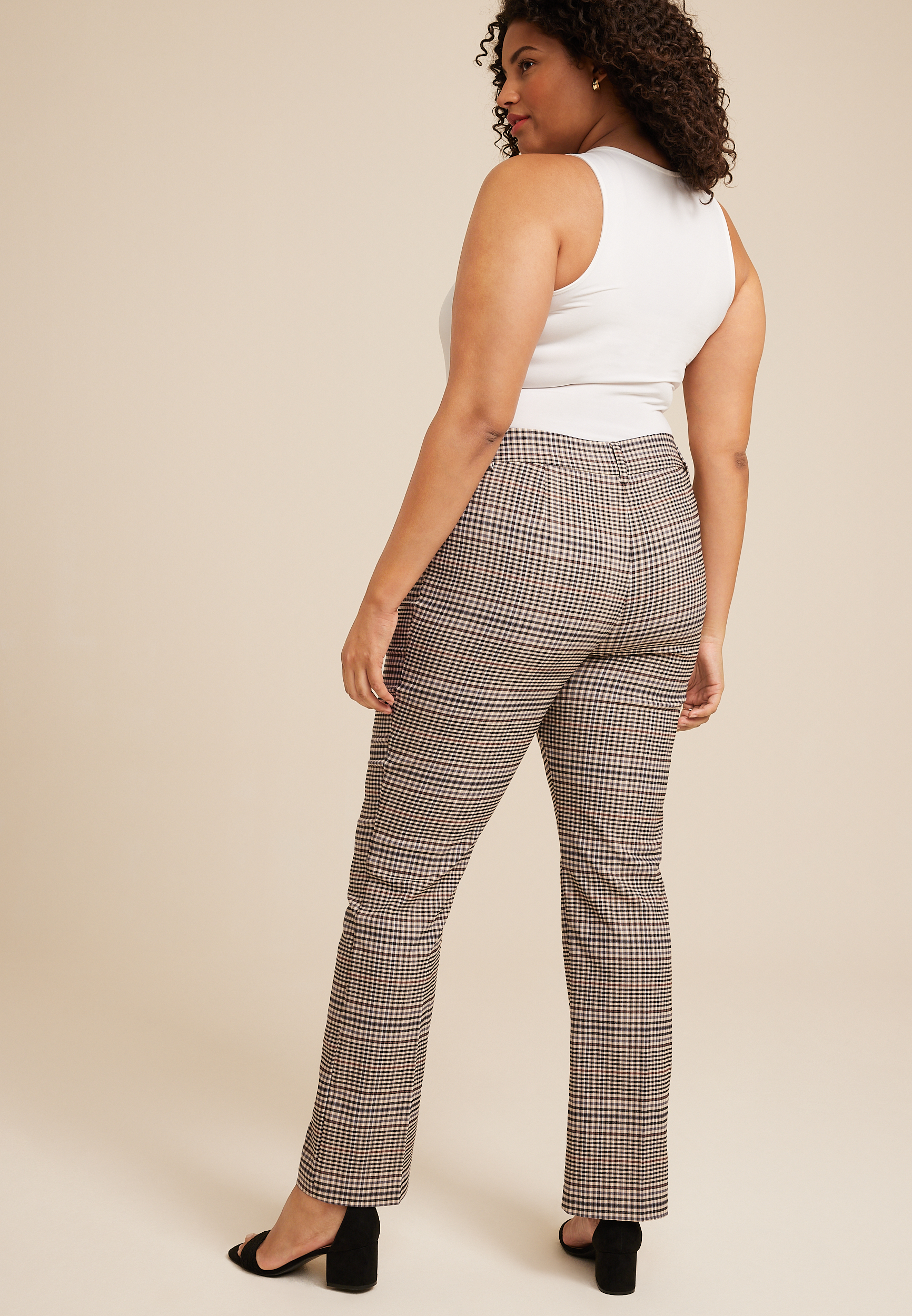 Plus Size Bengaline Plaid Mid Rise Bootcut Pant, TAN COMBO, large
