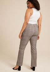Plus Size Bengaline Plaid Mid Rise Bootcut Pant, TAN COMBO, small