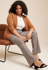 Plus Size Bengaline Plaid Mid Rise Bootcut Pant, TAN COMBO, small