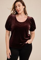 Plus Size Velvet Puff Sleeve Blouse, C7551, small