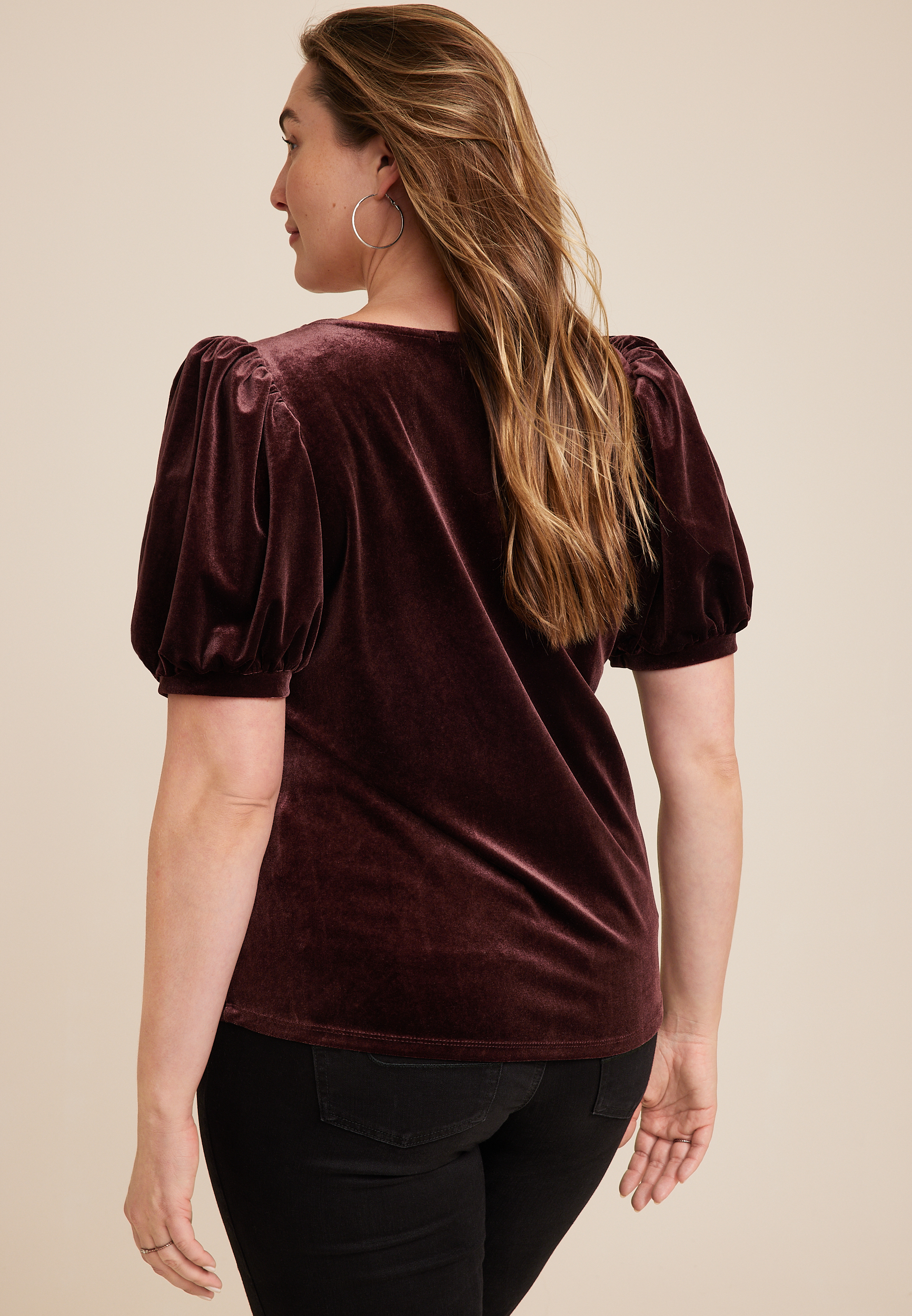 Plus Size Velvet Puff Sleeve Blouse, C7551, large
