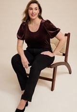 Plus Size Velvet Puff Sleeve Blouse, C7551, small
