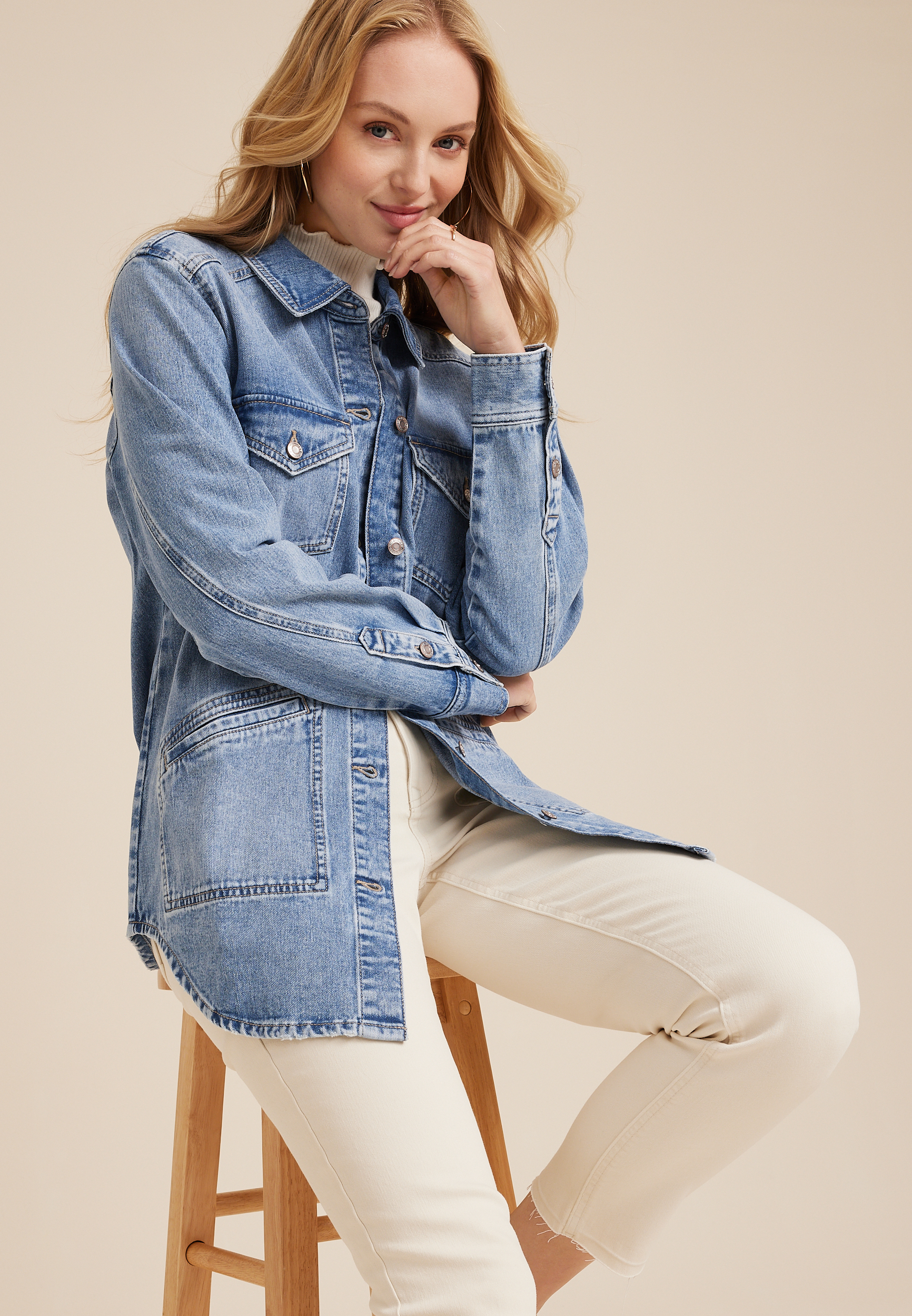 Denim Shacket, MEDIUM SANDBLAST, large